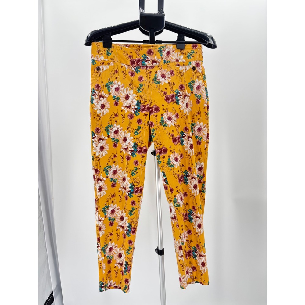 Yellow Floral Print Ankle Pants Womens Size 4 Mustard Daisy Tapered Leg Trousers